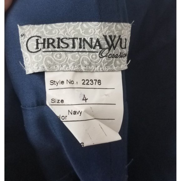 Christina Wu Women's Sz. 4 Navy One Shoulder Chiffon Short Dress 22376 - Picture 2 of 8
